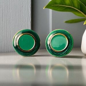 Elegant gold tone Green enamel Stud Earrings